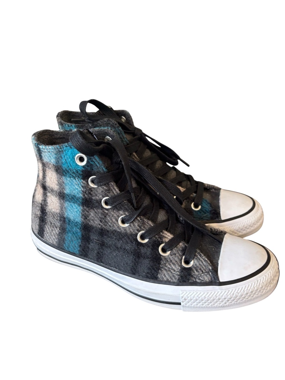 Converse x Woolrich Plaid High Top Sneakers Grey Black Streetwear Size 7